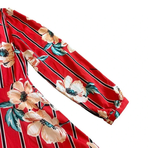 Express Bold Floral Print Long Sleeve Dress Swing A-Line Size Medium Women's - Picture 8 of 11